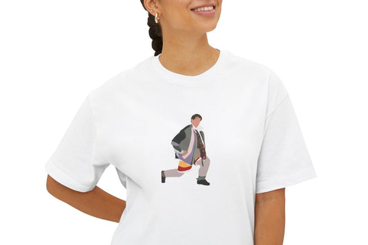 "The one with the Lunges Tee", UNISEX White F.R.I.E.N.D.S title t-shirt, 100% soft cotton